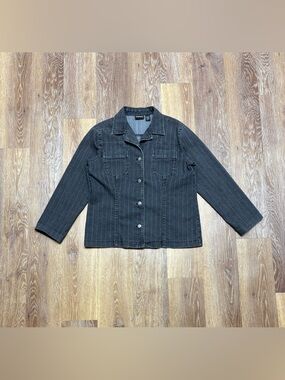 Chico's Black Pinstripe Denim Jacket